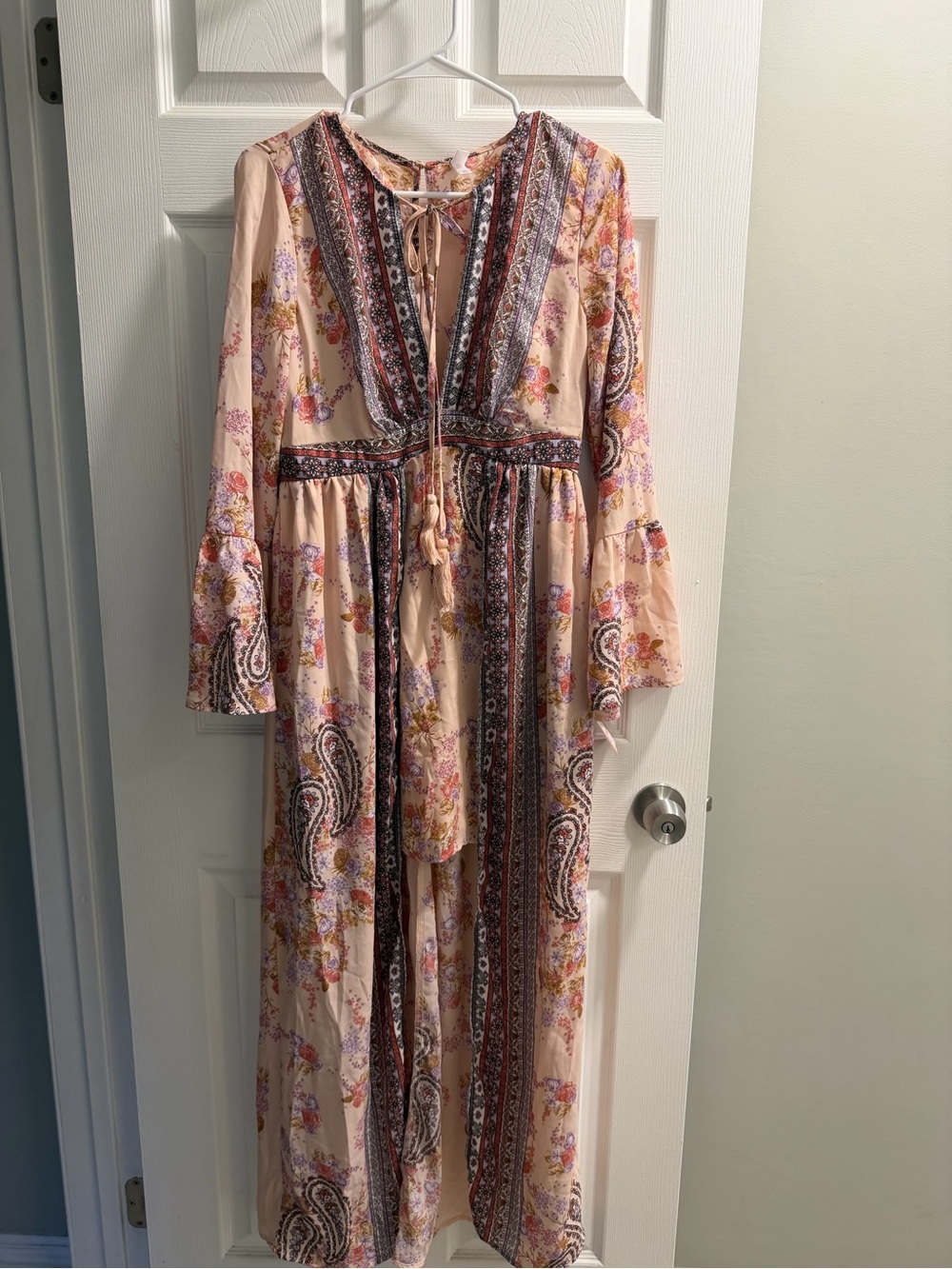 Xhilaration Peach Floral Paisley Maxi Dress with Tassel Tie